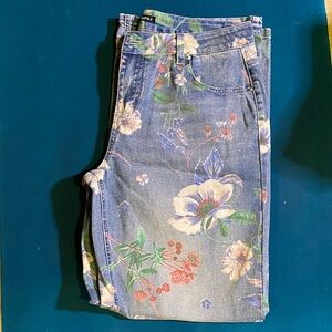 Flamingals Floral Print Straight Leg Jeans - Blue